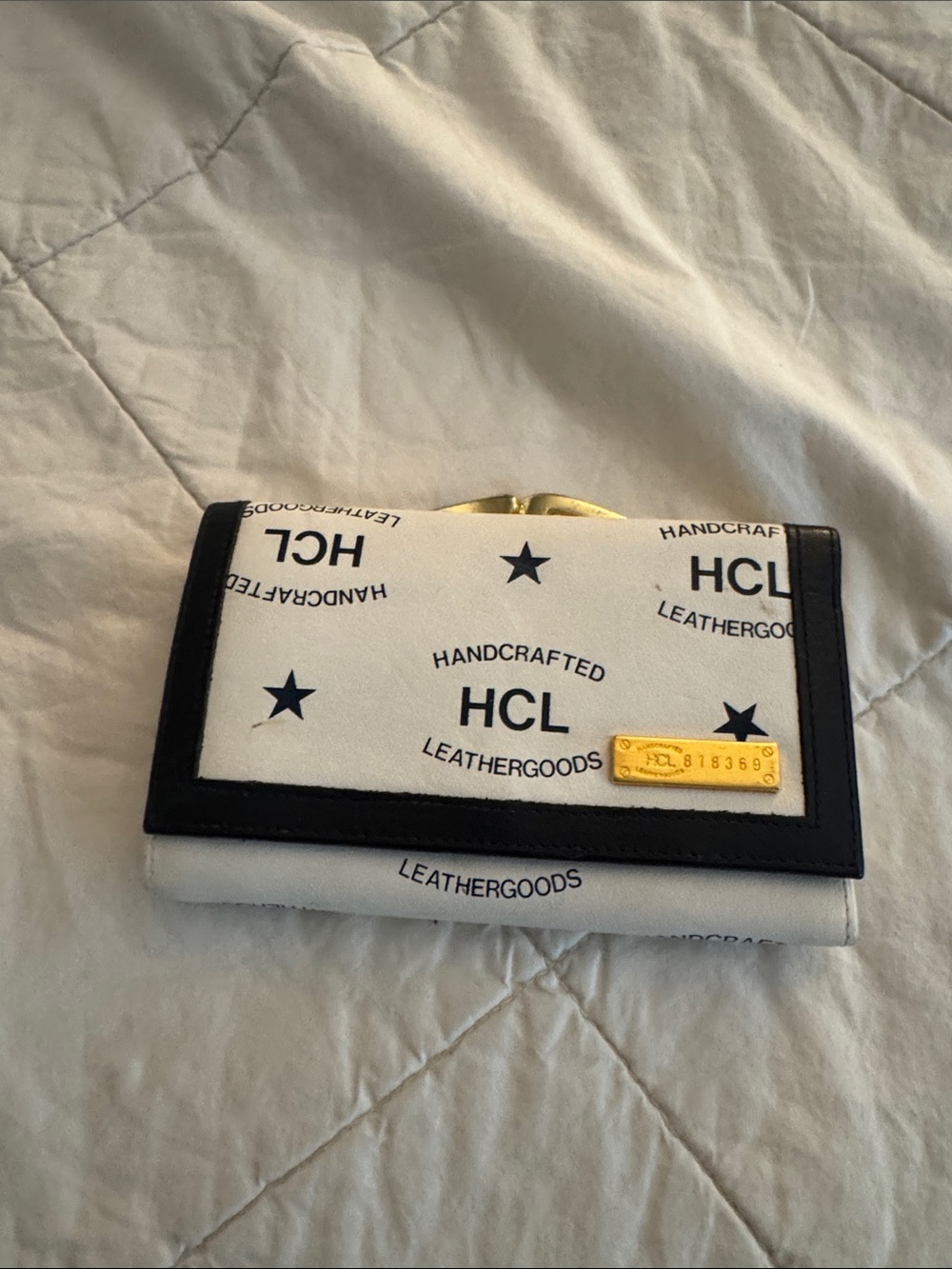 HCL Handcrafted White & Black wallet with Gold Accent. Made in Germany